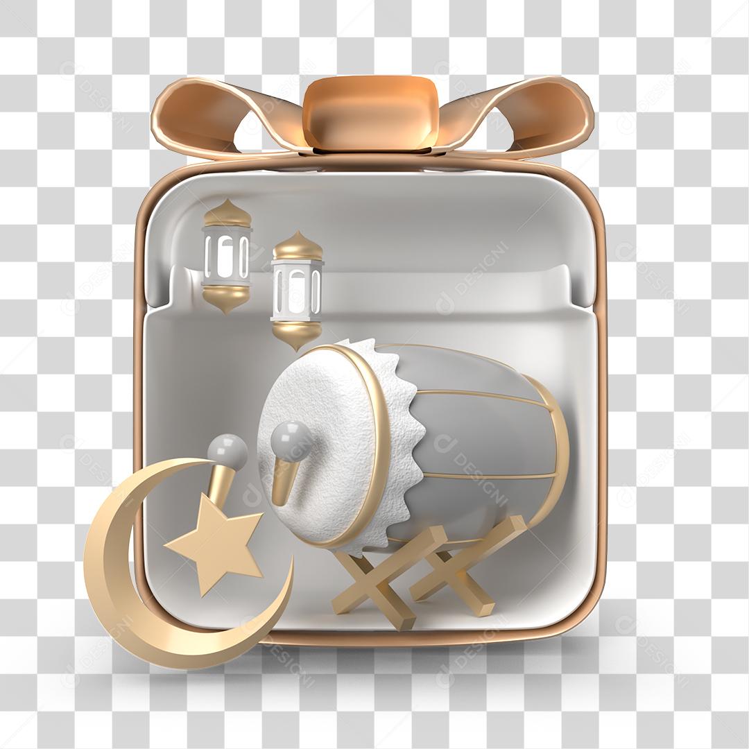 Caixa de presente com objetos 3D