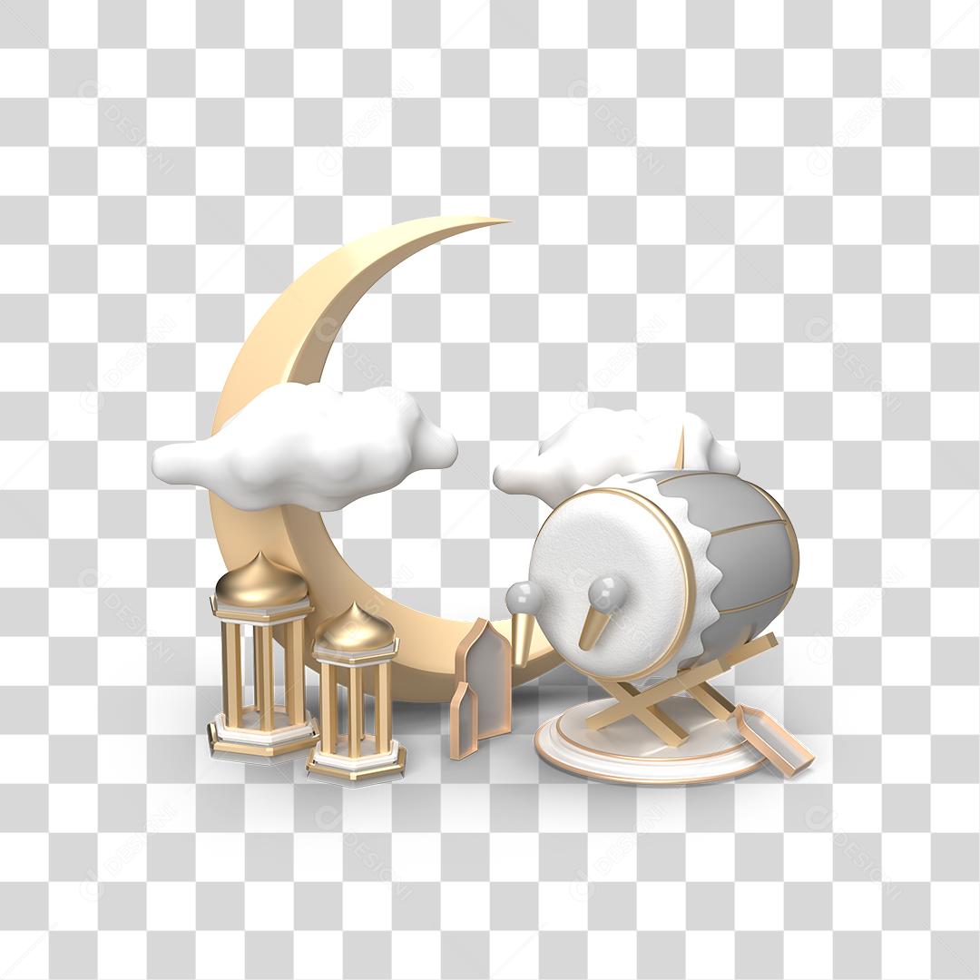 Elemento 3D Lua com detalhes delicados