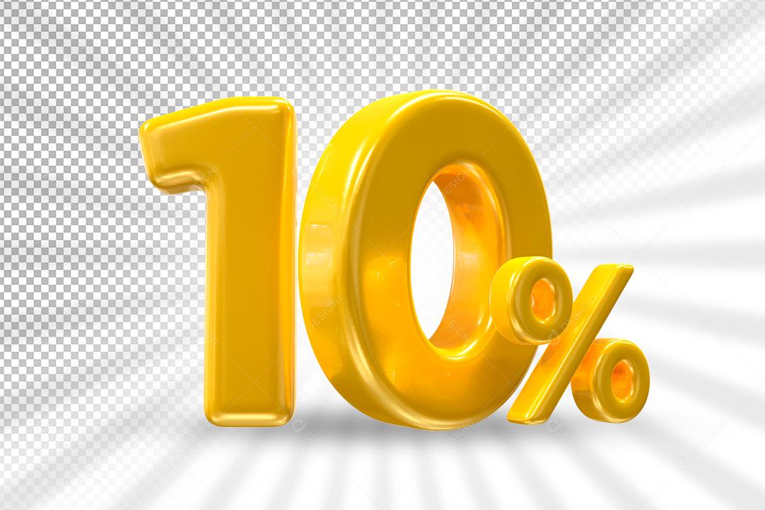 Número 3D 10% Dourado Elemento Para Composição PSD