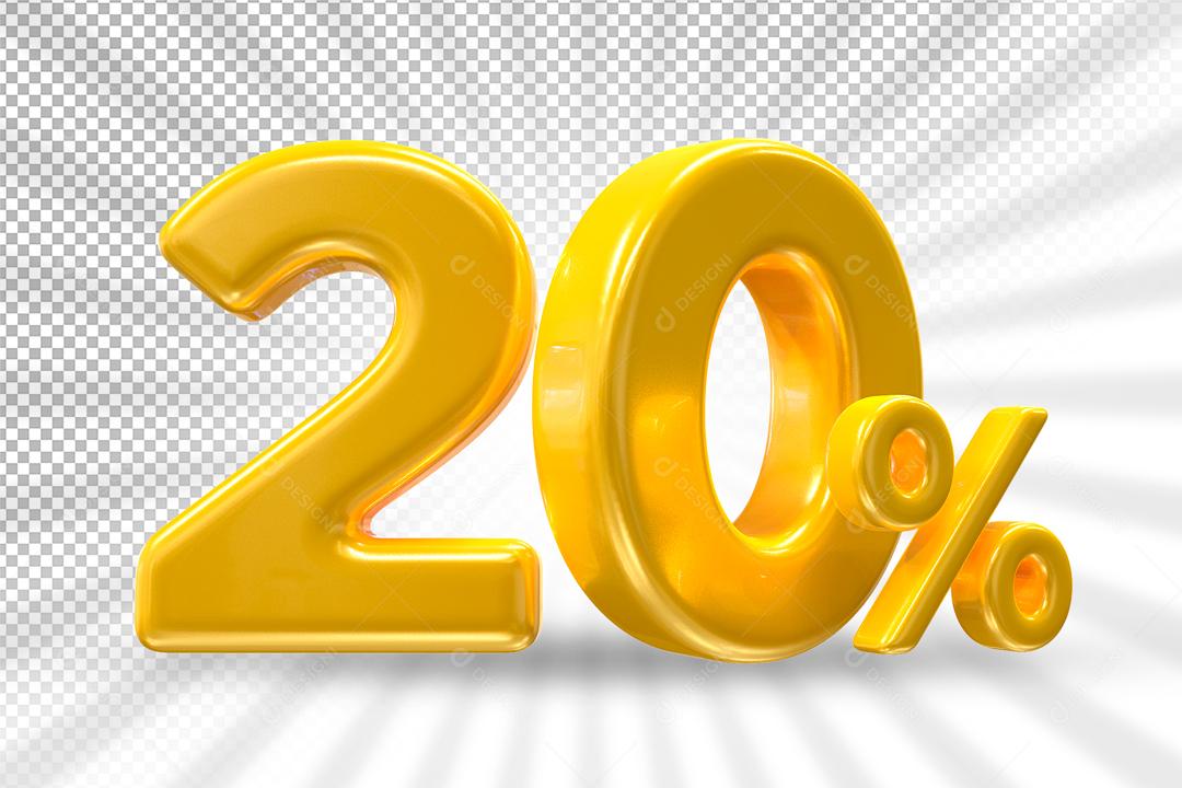 Número 3D 20% Dourado Elemento Para Composição PSD