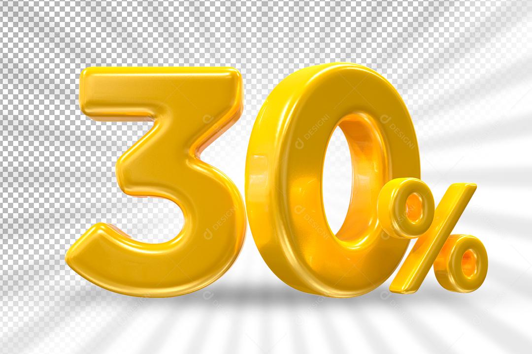 Número 3D 30% Dourado Elemento Para Composição PSD