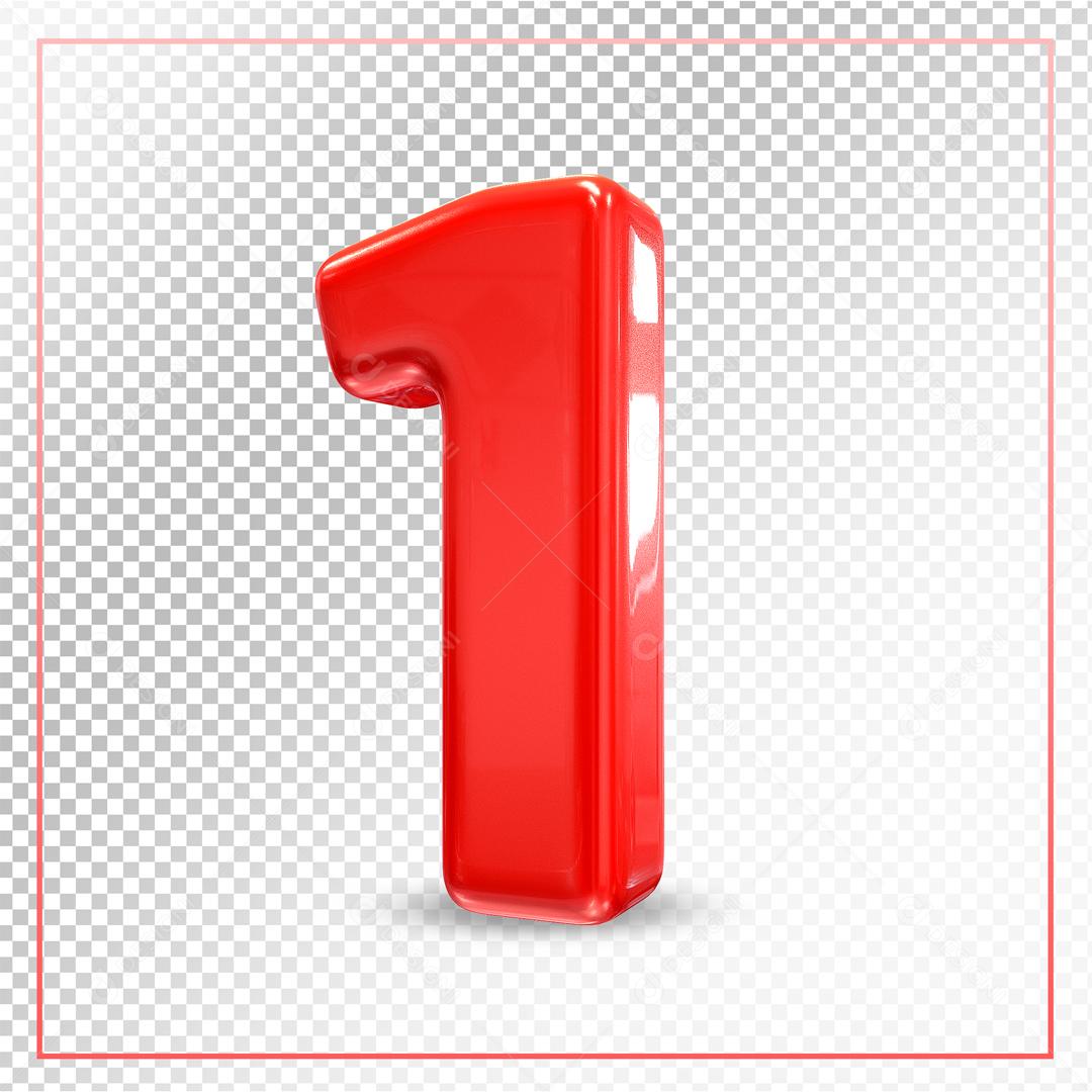 Número 3D 1 Vermelho Para composição PSD