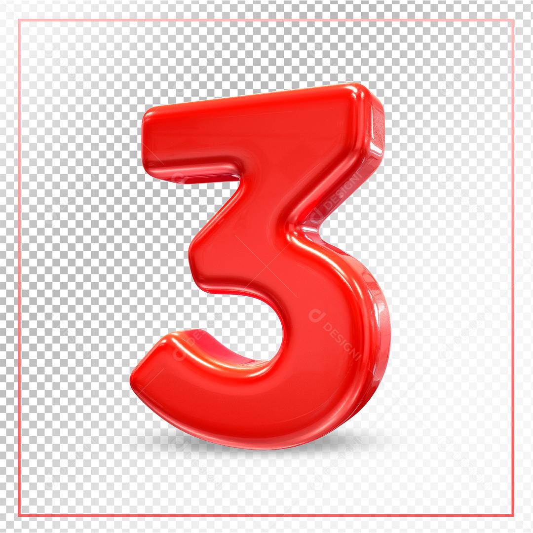 Número 3D 3 Vermelho Para composição PSD