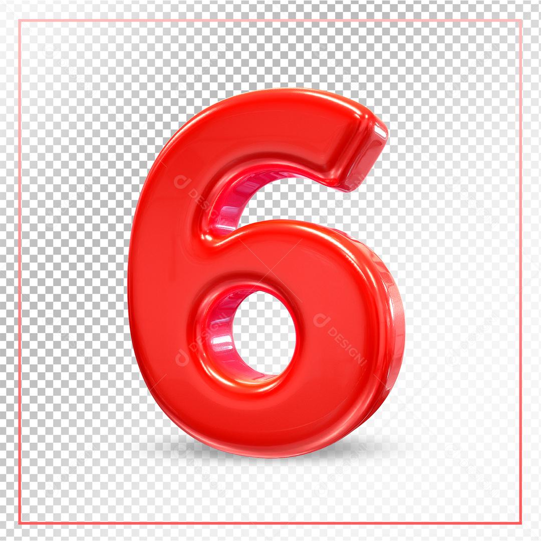 Número 3D 6 Vermelho Para composição PSD