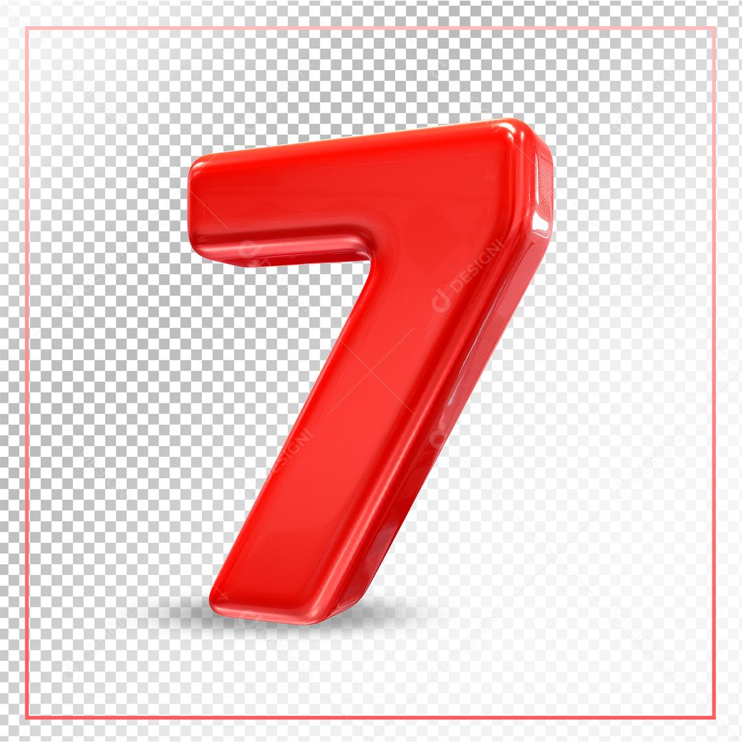Número 3D 7 Vermelho Para composição PSD