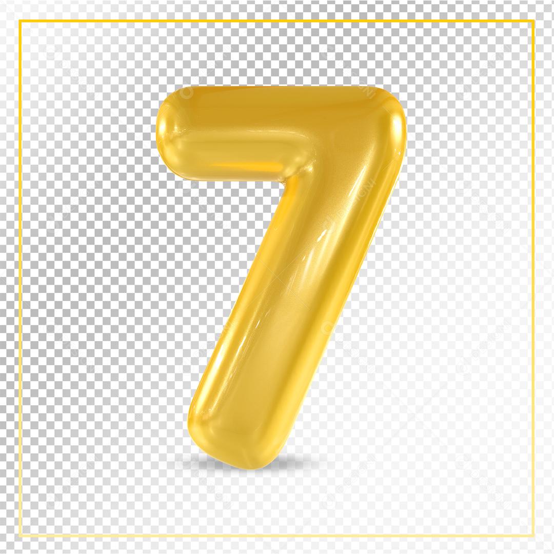 Número 3D 7 Dourado Para composição PSD