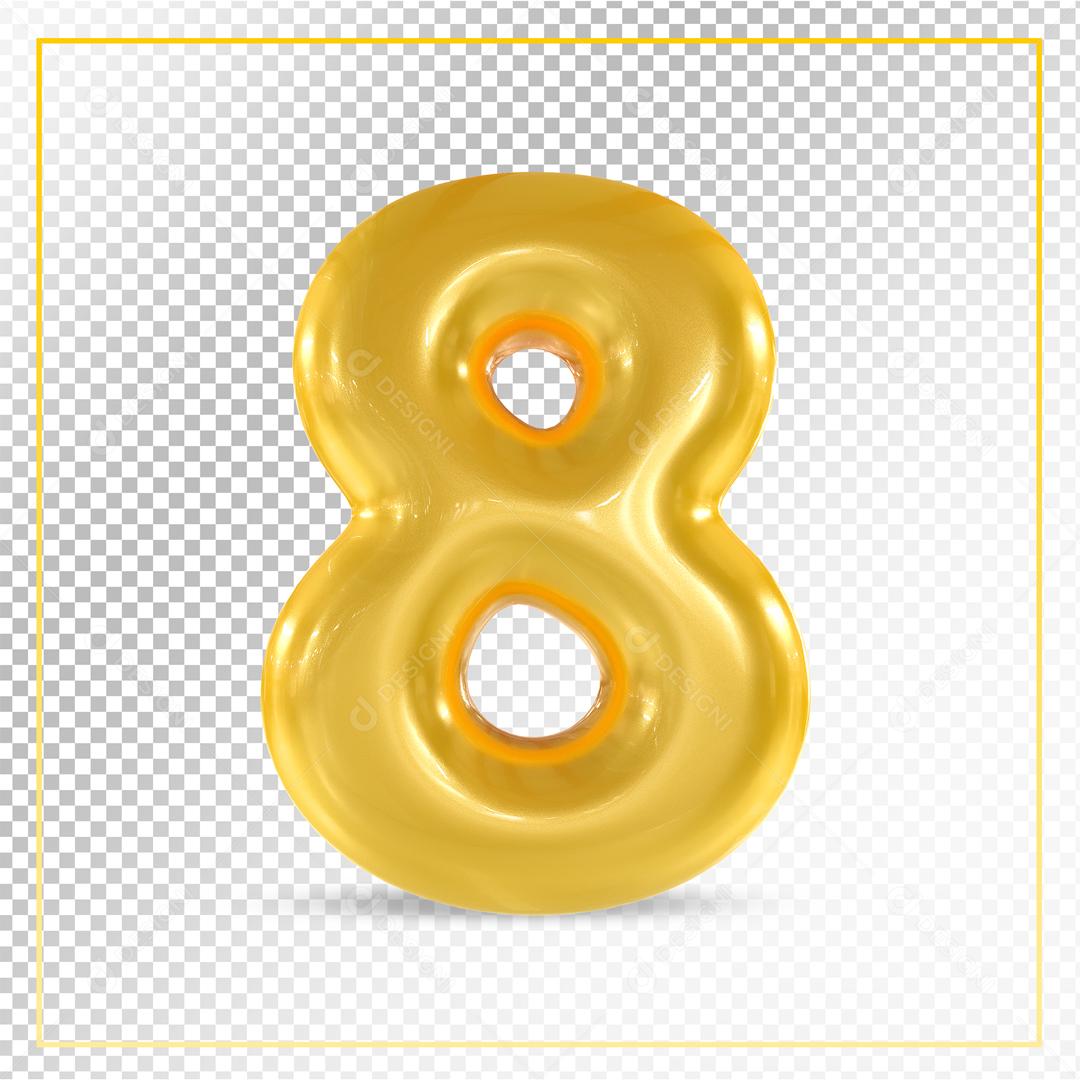 Número 3D 8 Dourado Para composição PSD