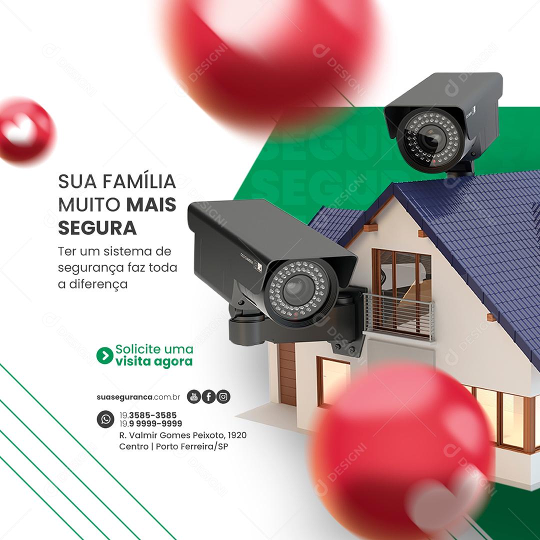 Social Media Sua Família Muito mais Segura Segurança Eletrônica PSD Editável