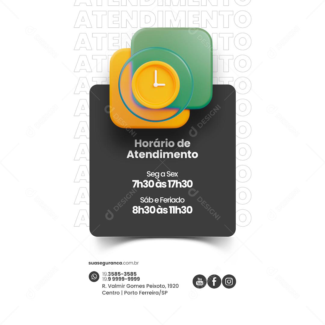 Social Media Horário de Atendimento Segurança Eletrônica PSD Editável