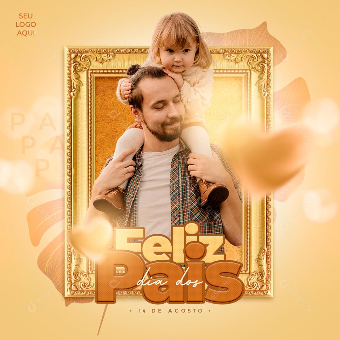 Social Media Dia dos Pais 14 de Agosto Foto Em Quadro Dourado PSD Editável