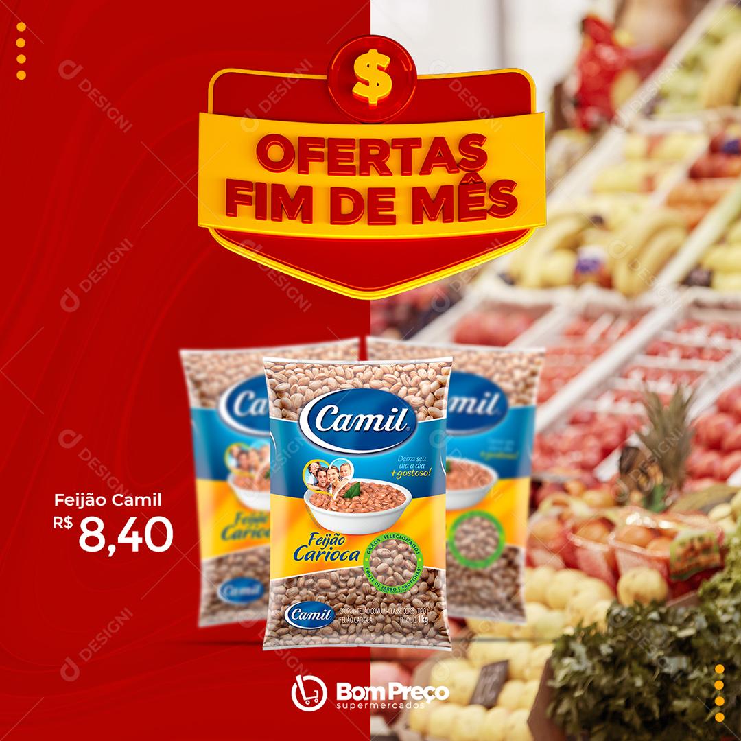 Social Media Feed Ofertas Fim de Mês Produto Promoção PSD Editável