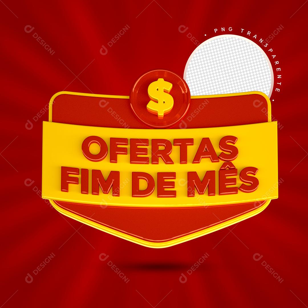 Selo 3D Ofertas Fim de Mês Brasão Vermelho PSD + PNG