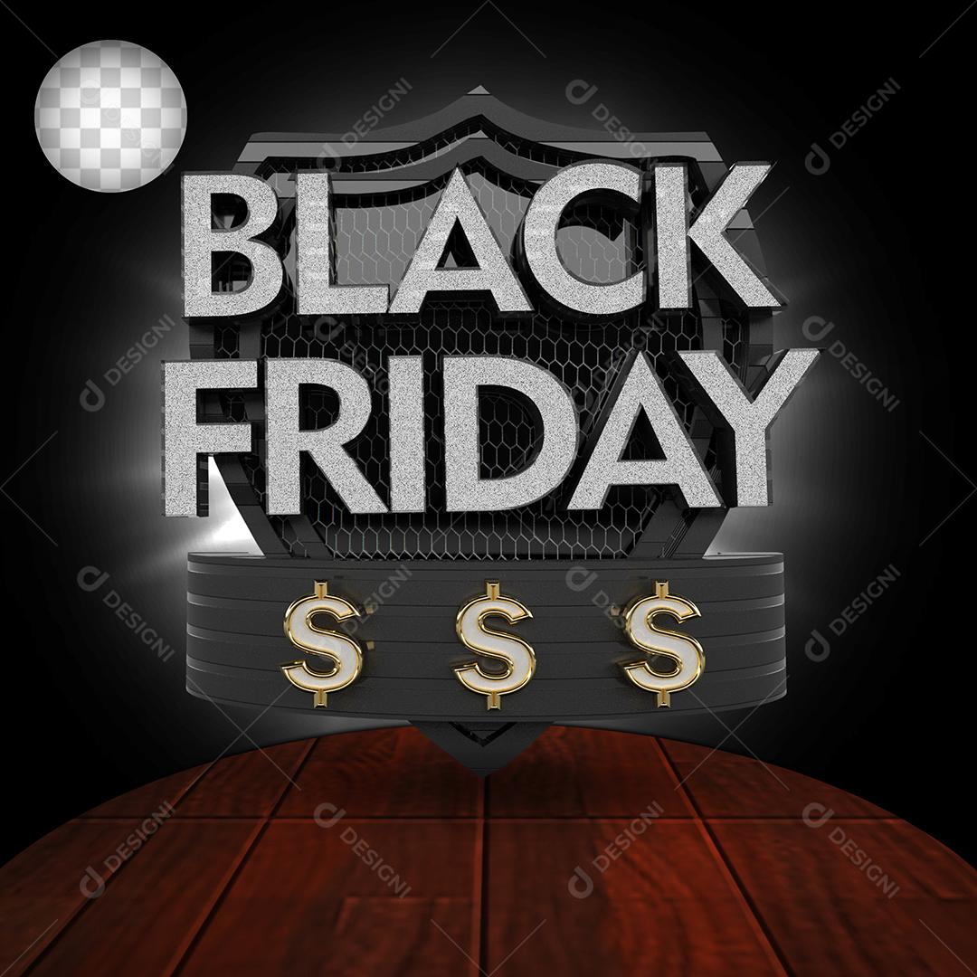 Black Friday Selo 3D Preto para Composição PSD