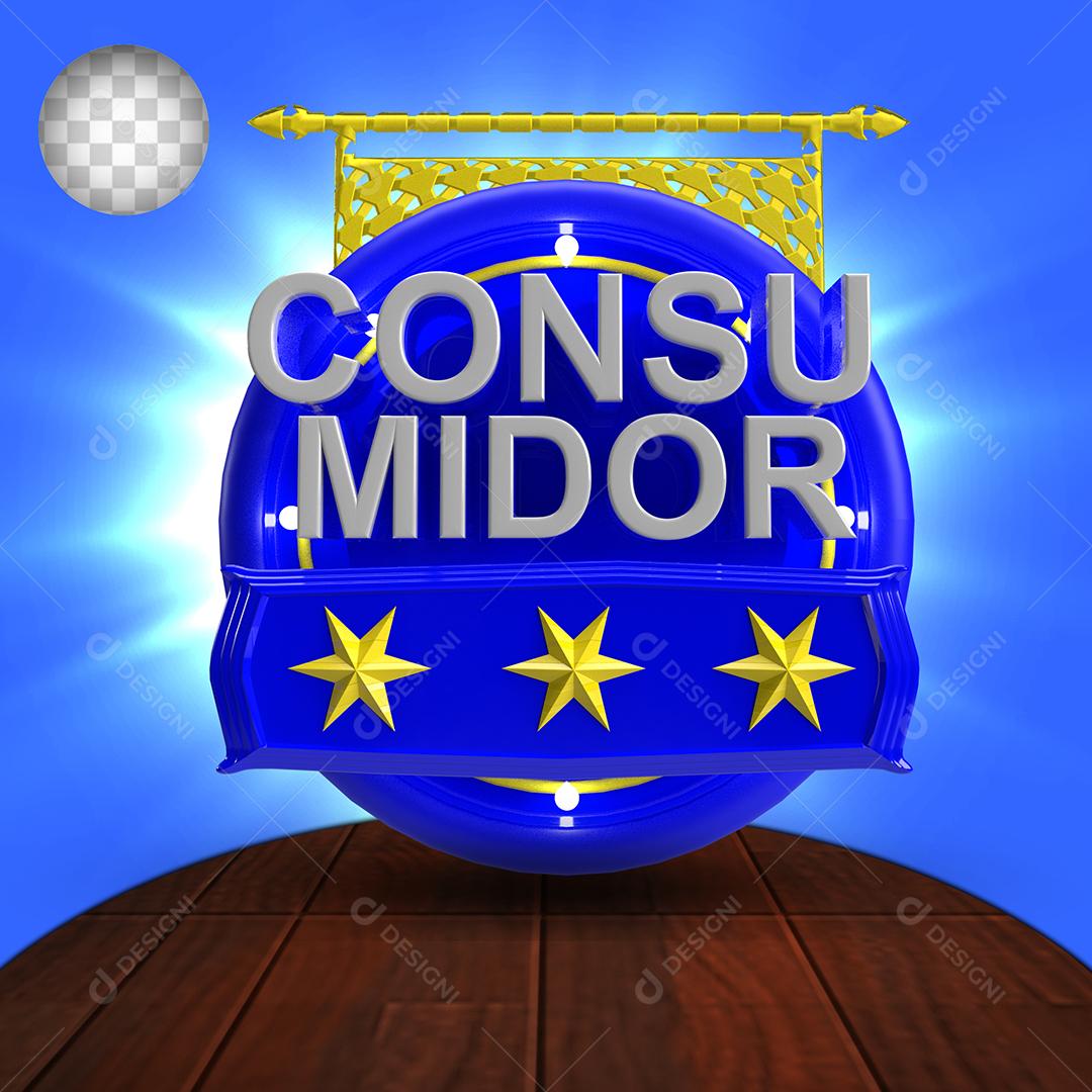 Consumidor Selo 3D Azul para Composição PSD