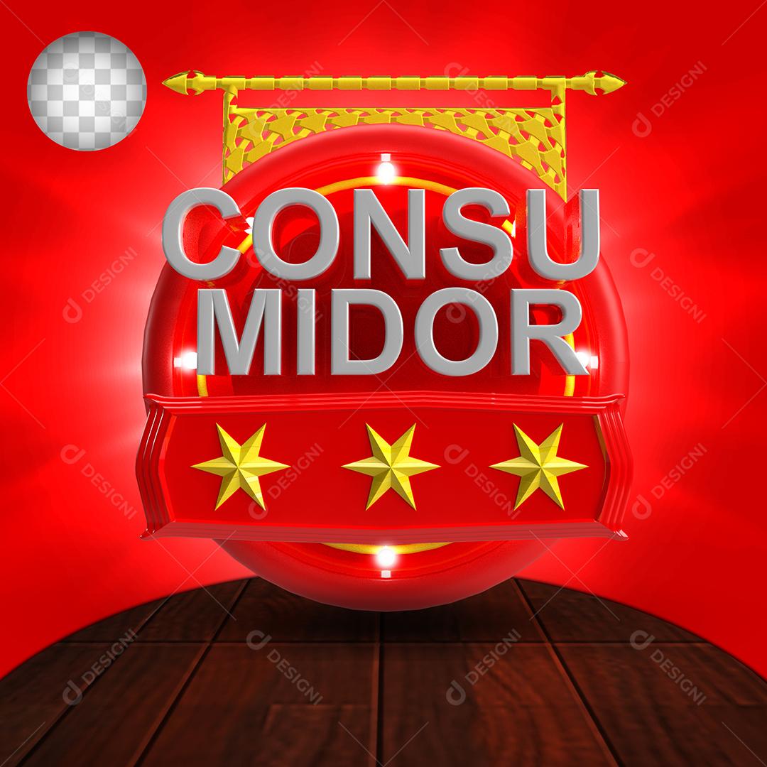 Selo 3D Consumidor Vermelho para Composição PSD