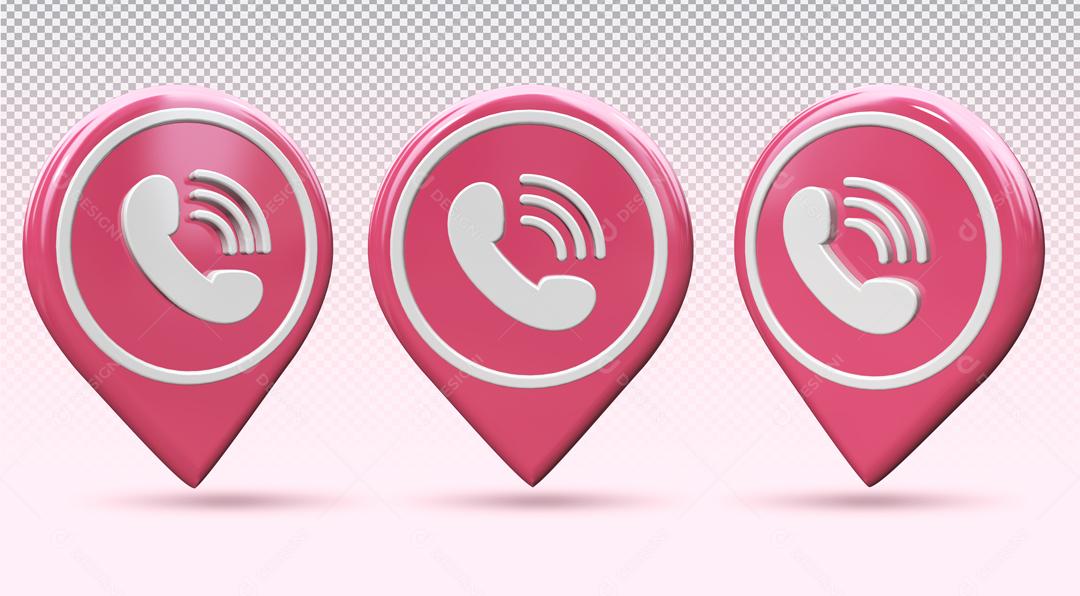 3D Pink Phone Location Icon for Composition PSD