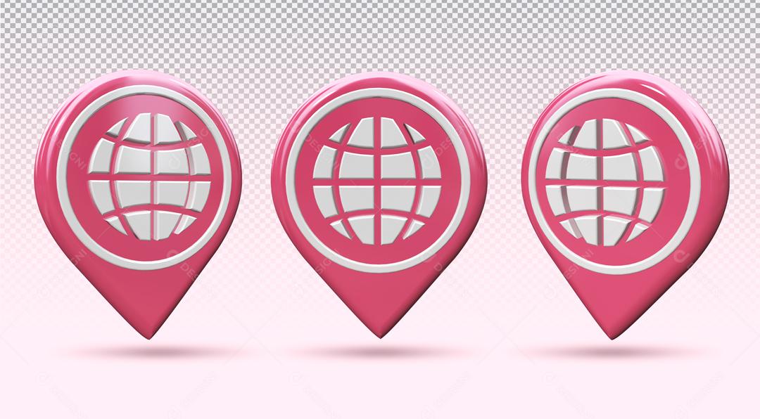 Ícone 3D de Localização de Globo Rosa para Composição PSD