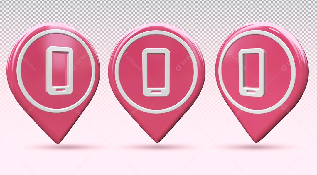 Ícone 3D Celular de Localização Rosa para Composição PSD