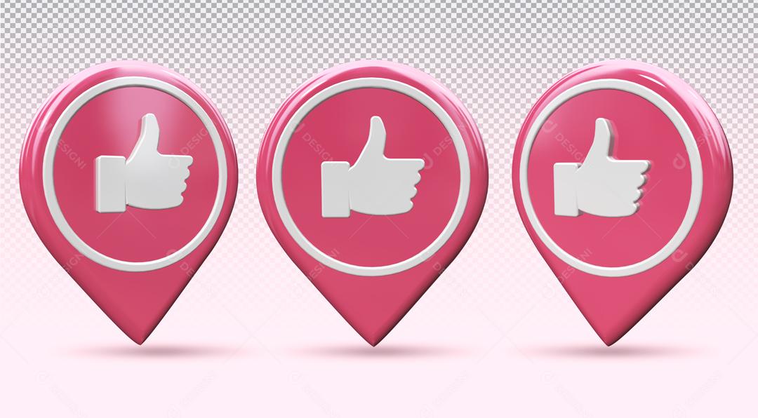 Ícone 3D Like de Localização Rosa para Composição PSD