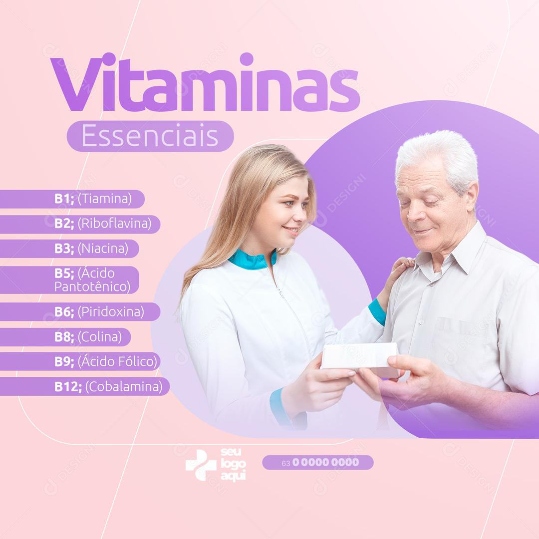 Social Media Farmácia Vitaminas Essenciais PSD Editável