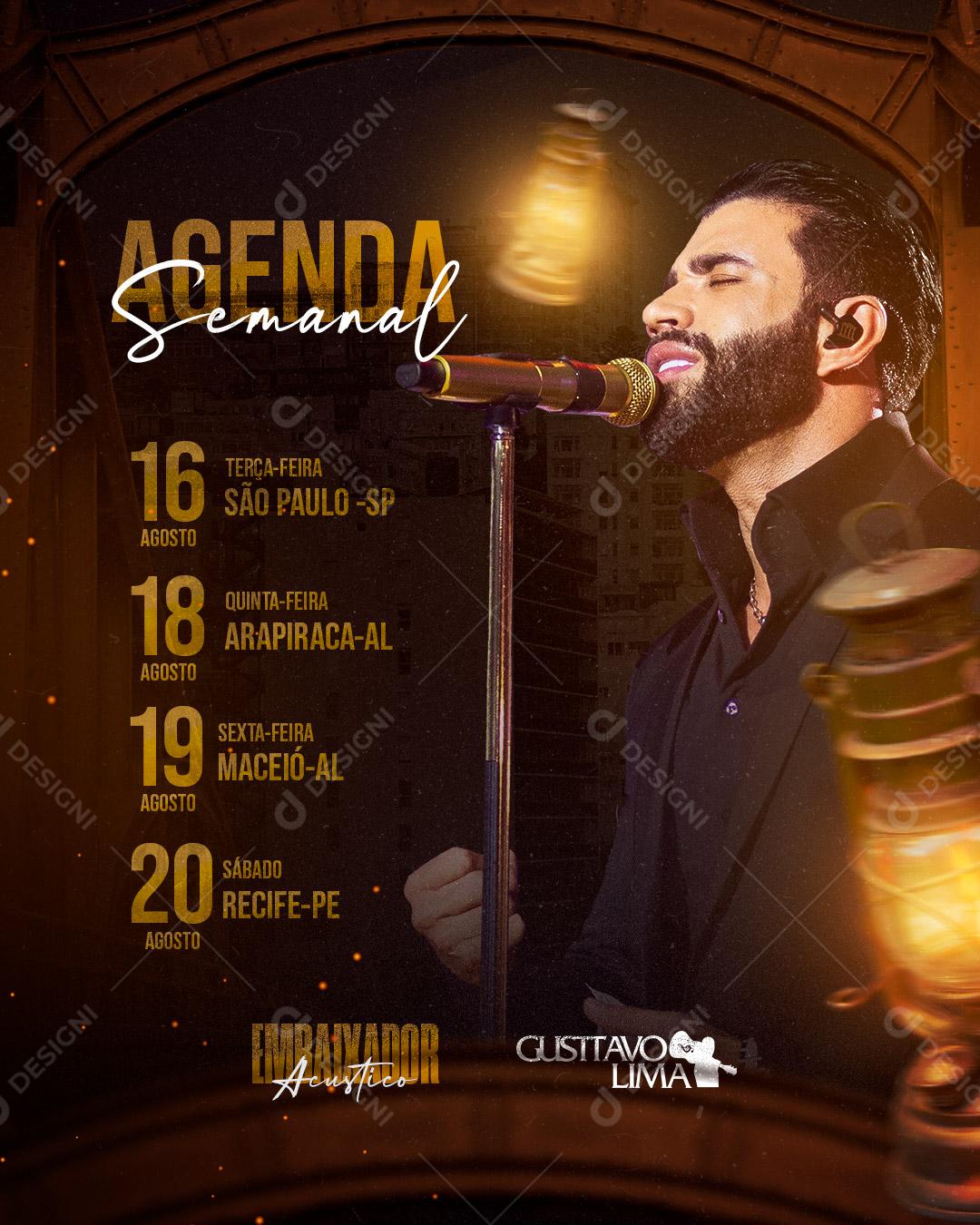 Flyer Agenda da Semanal Show Gustavo Lima Social Media PSD Editável