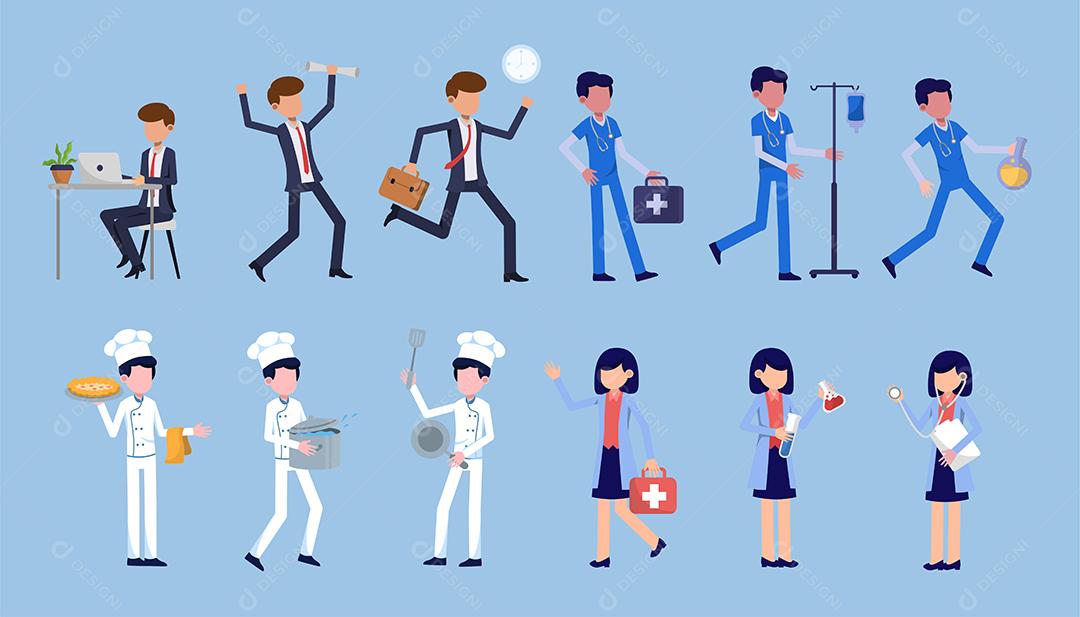 Conjuntos de personagens de várias carreiras profissionais Vetor EPS