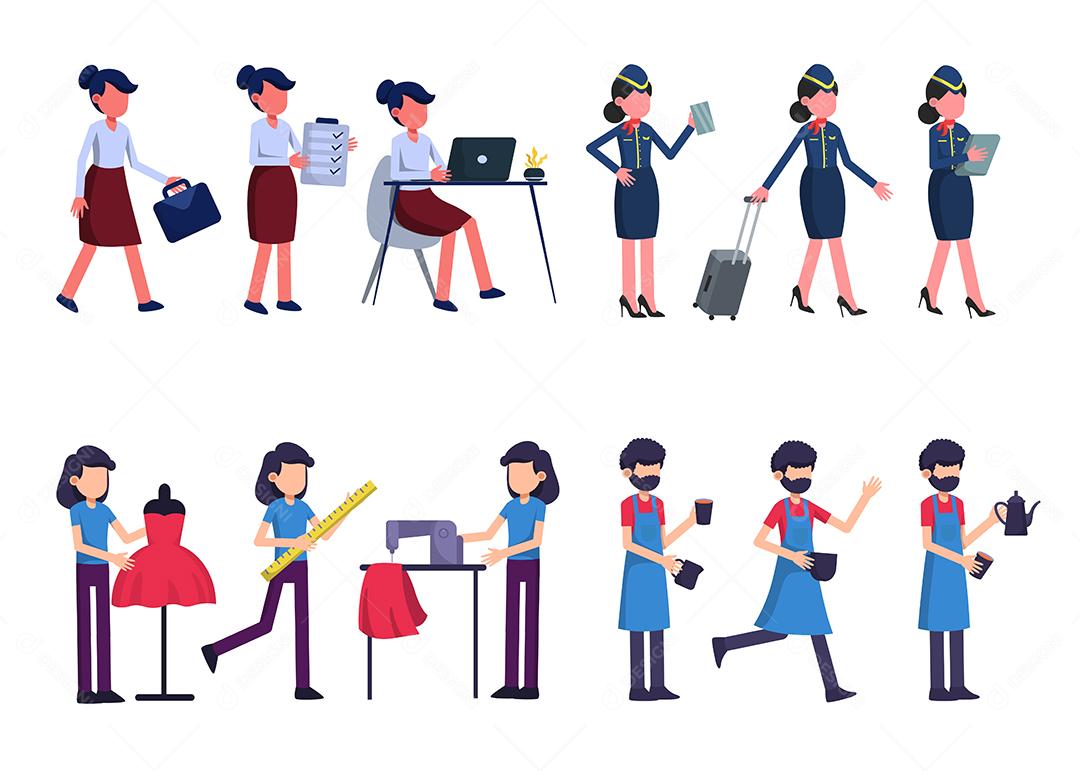 Pacote conjuntos de personagens de várias carreira 4, 12 poses de vários profissionais