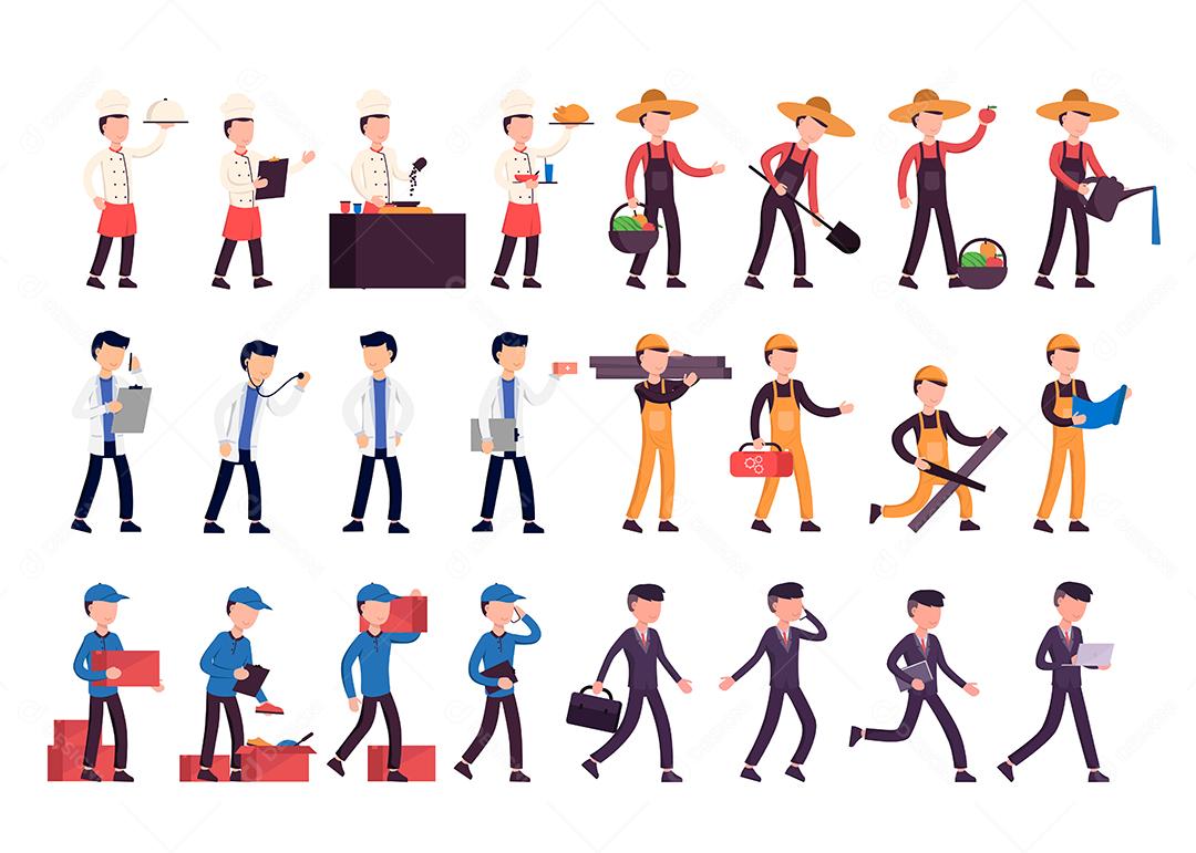 Conjunto de personagens trabalhadores de várias carreiras Vetor EPS