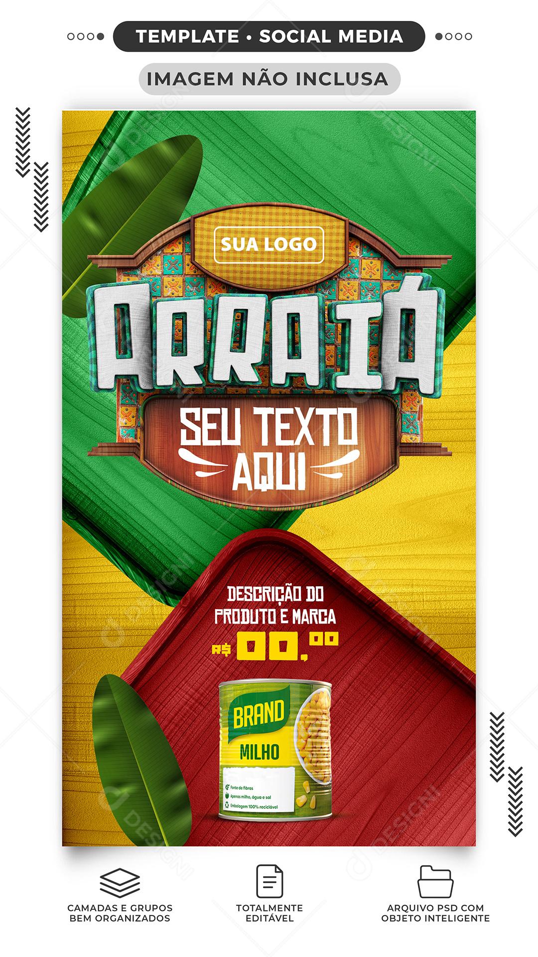 Story Arraiá Milho Verde Supermercado Social Media PSD Editável