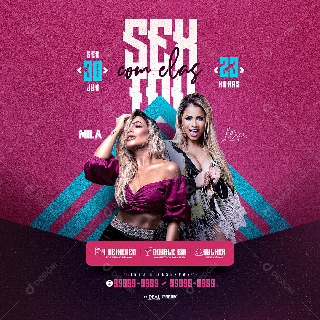 Social Media Sexta com Elas Mila e Lexa Flyer PSD Editável