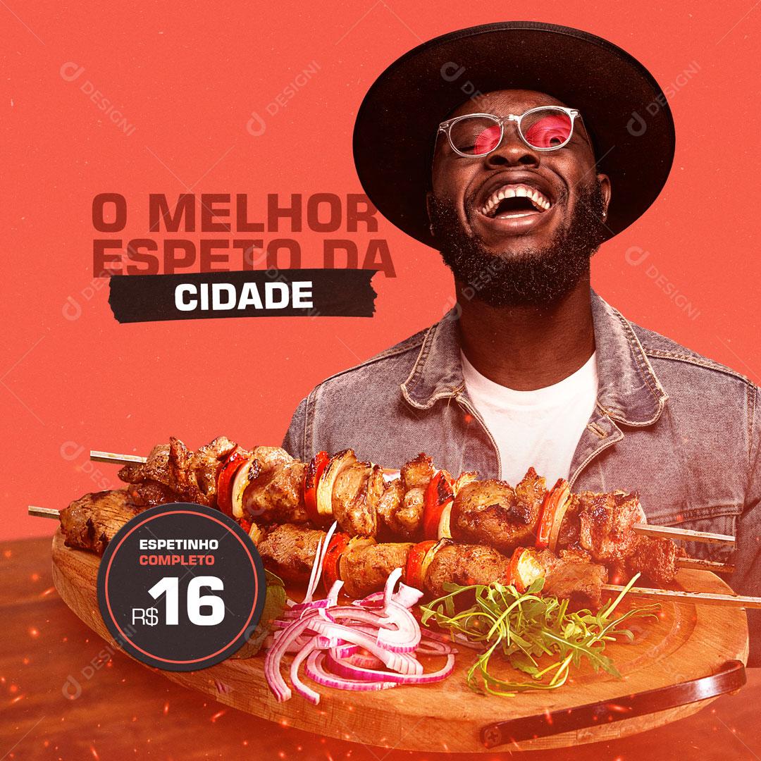Post Churrascaria Restaurante O Melhor Espeto da Cidade Social Media PSD Editável