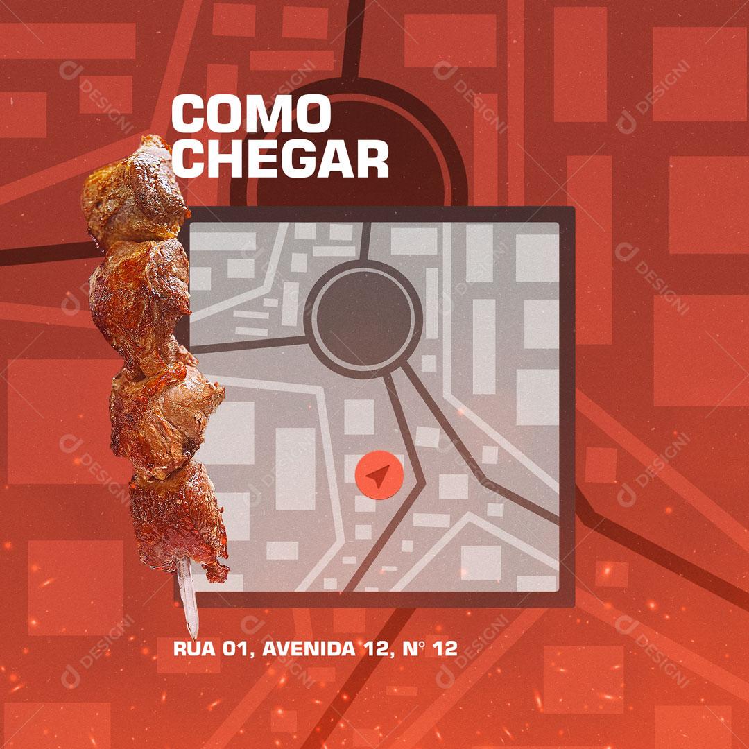 Churrascaria Restaurante Espeto Localização Social Media PSD Editável