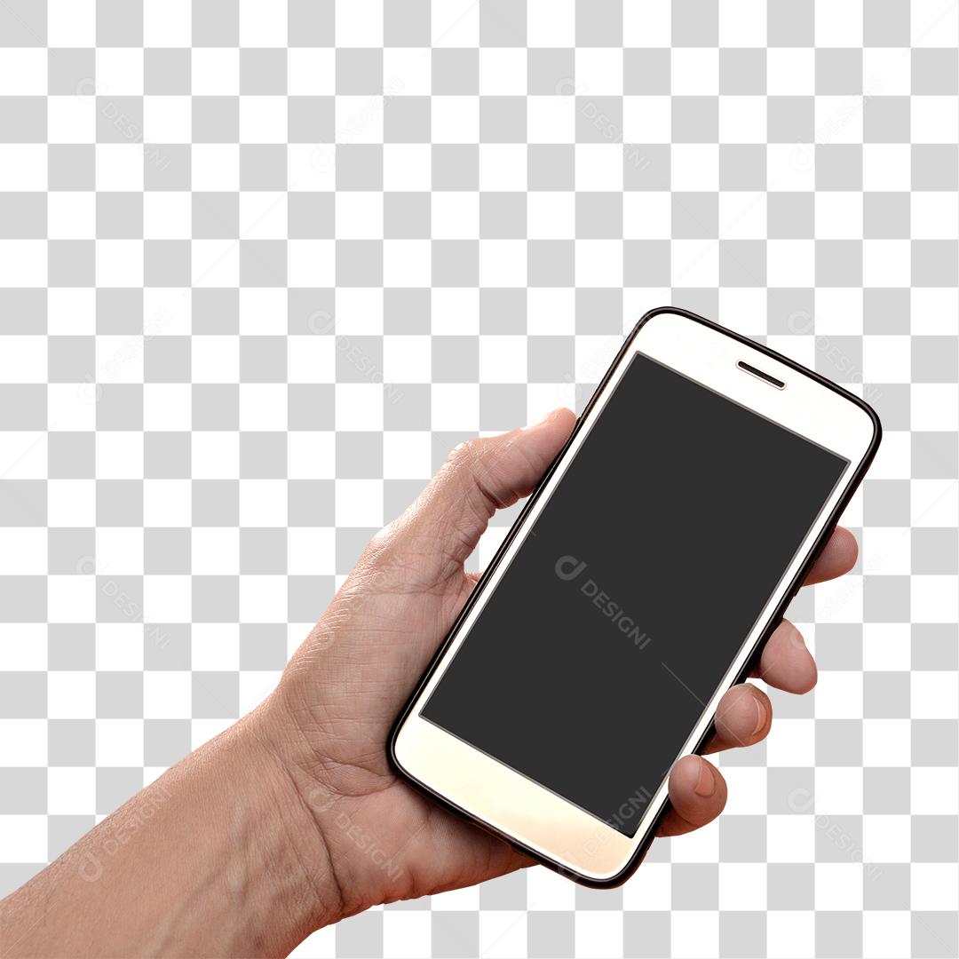 Desenho de uma mão masculina segurando celular