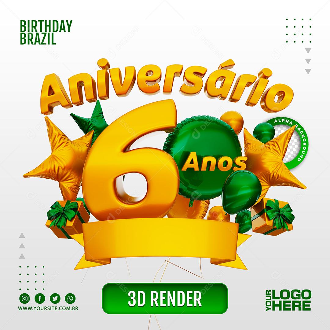 Anniversary 6 Years Dark Green 3D Stamp for Compositing PSD