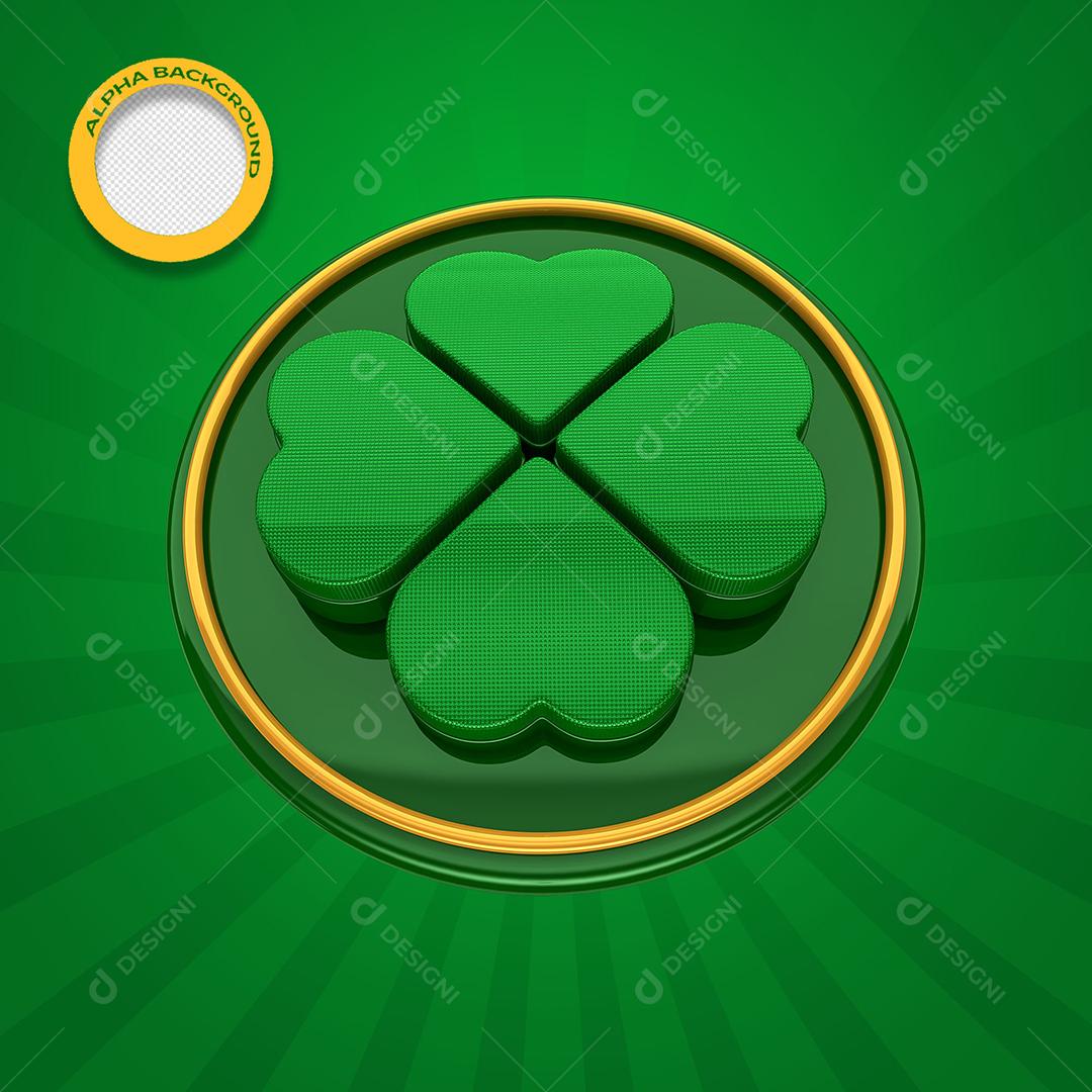 Trevo de 4 Folhas Elemento 3D Verde PSD