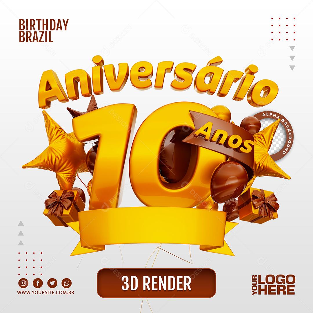 Aniversário 10 Anos Selo 3D Marom para Composição PSD