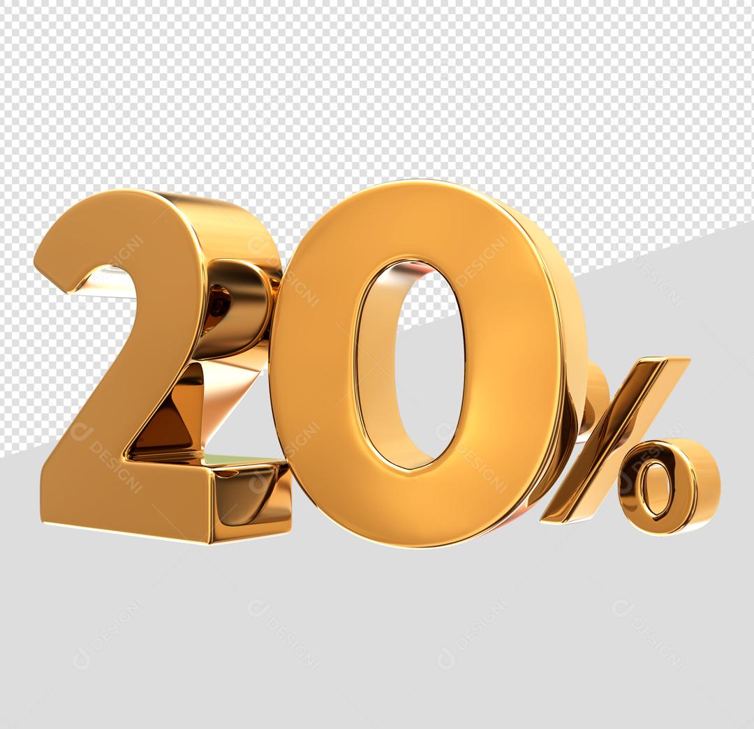 Número 3D 20% Dourado Elemento Para Composição PSD
