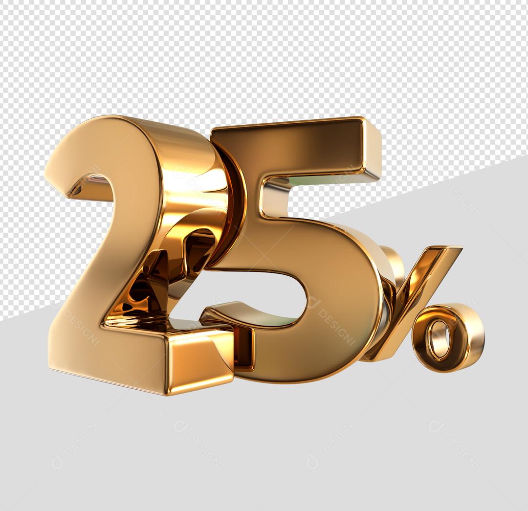 Número 3D 25% Dourado Elemento Para Composição PSD
