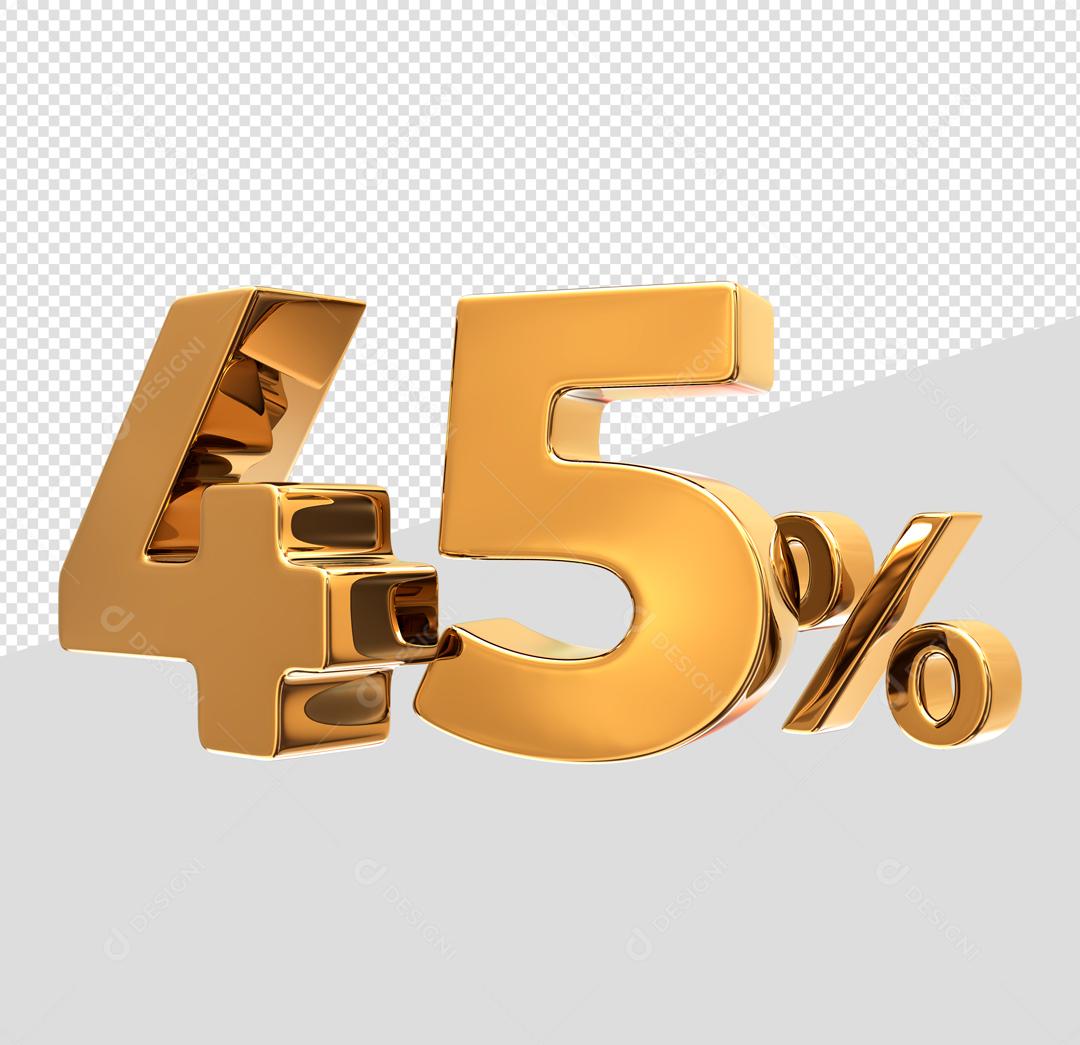 Número 3D 45% Dourado Elemento Para Composição PSD