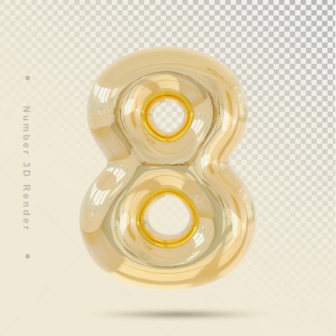Número 3D 8 Dourado Para composição PSD