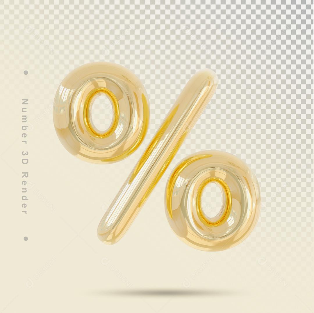 Elemento 3D Porcentagem Dourado Para Composição PSD