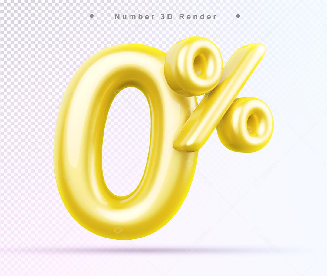 Número 3D 0% Dourado Para composição PSD