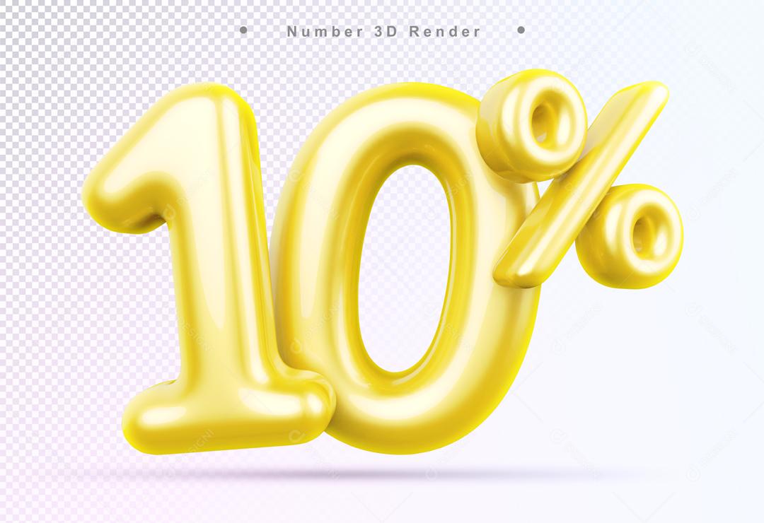 3D Number 10% Golden Element For Composition PSD