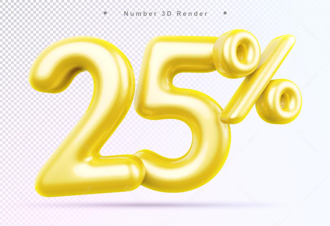 Número 3D 25% Dourado Elemento Para Composição PSD