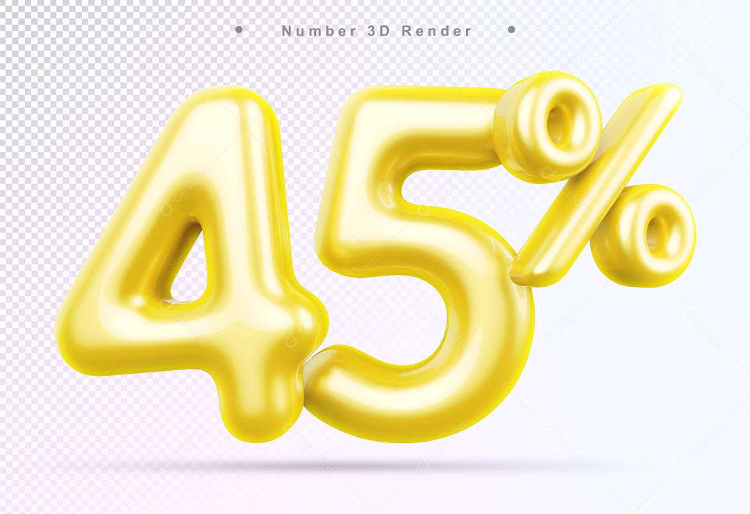 Número 3D 45% Dourado Elemento Para Composição PSD
