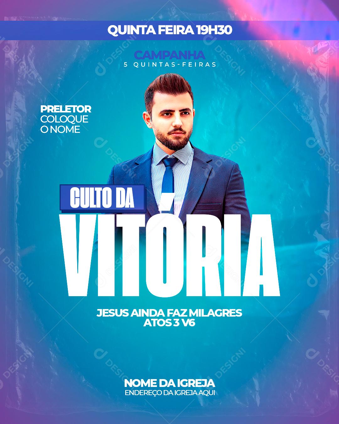 Social Media Flyer Igrejas Culto da Vitória PSD Editável