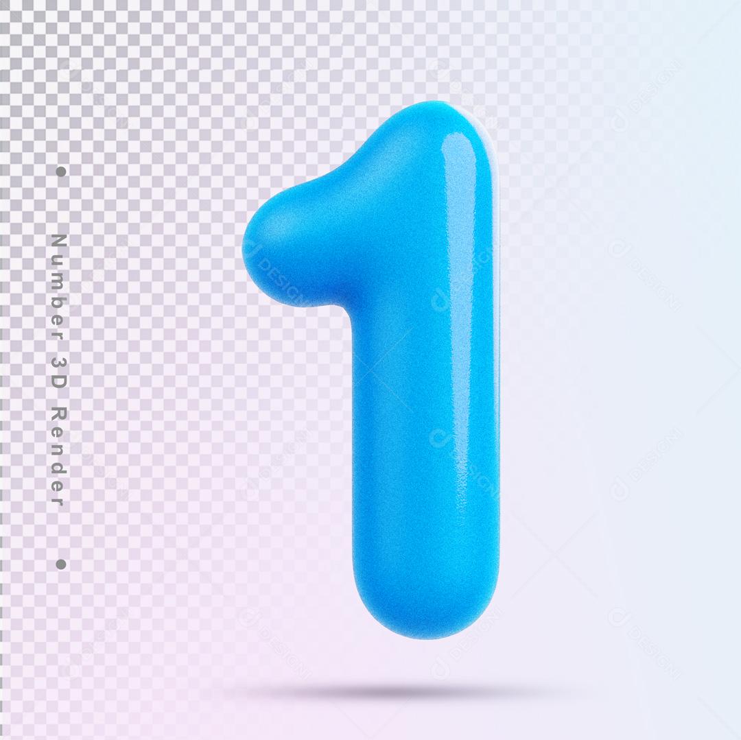 Número 3D 1 Azul Claro Para composição PSD