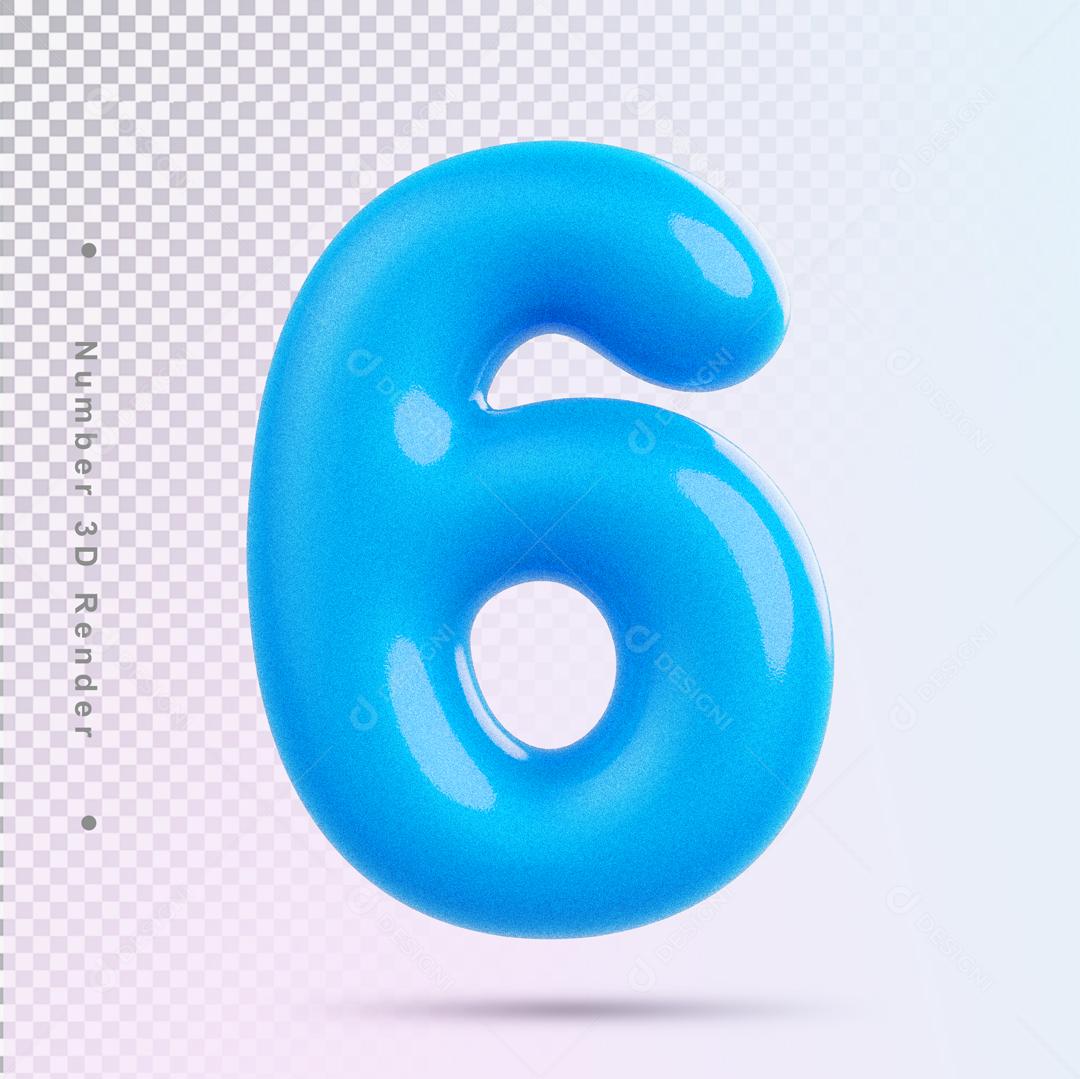 Número 3D 6 Azul Claro Para composição PSD