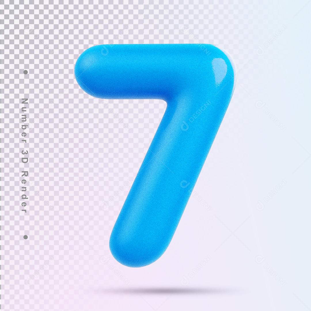 3D Number 7 Light Blue For Composition PSD