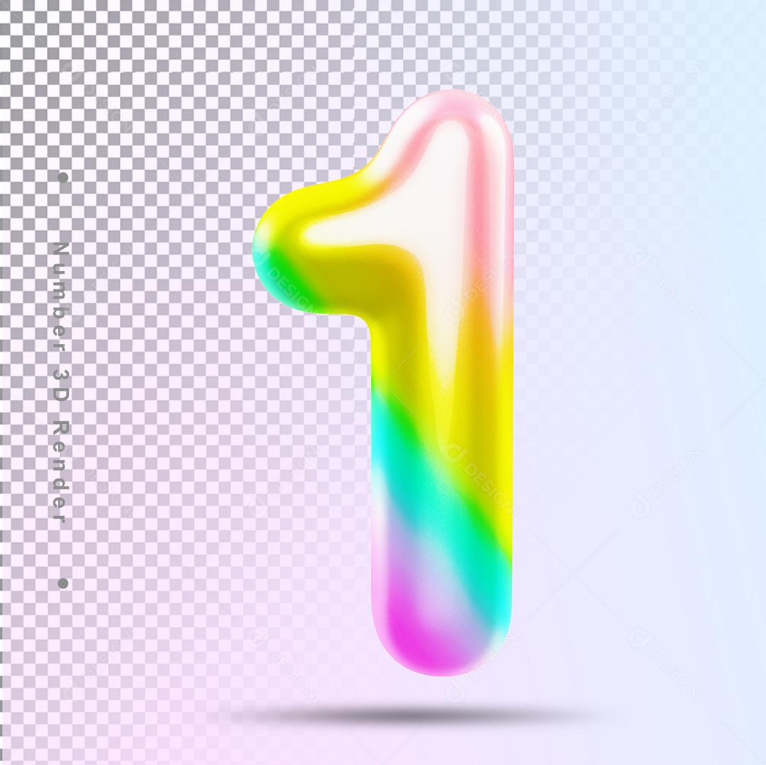 Número 3D 1 Arco Íris Elemento Para Composição PSD